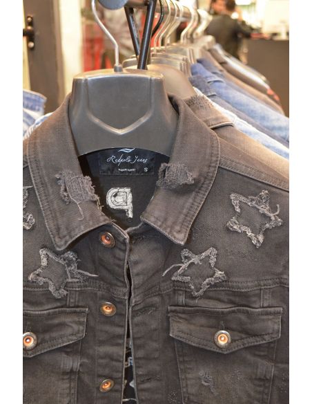 Jean jacket for men distressed and logo  Model 6