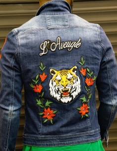 Veste en jean tigre / rose