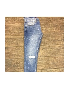 Jean en denim bleu et blanc pour hommes