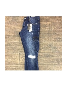 Jean en denim bleu et blanc pour hommes