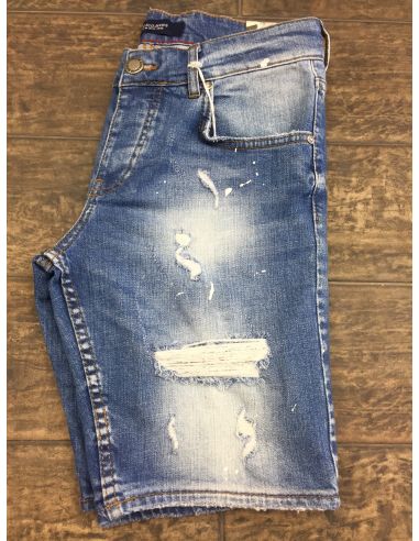 Men's denim blue shorts with white shade and cuts