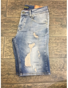 Men's denim blue shorts with cuts