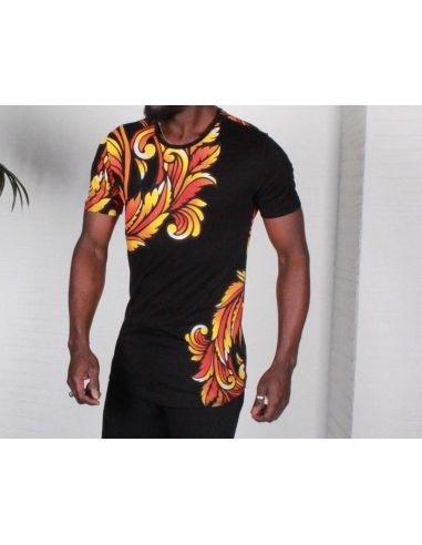 Men's Black T Shirt with yellow and red design