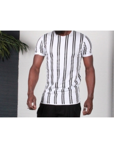 Men's White t Shirt With Black straight Lines