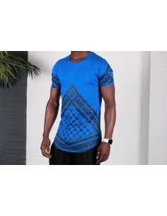 Tee shirt homme bleu avec motif noir