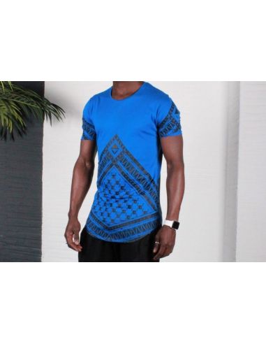 Men's Blue T Shirt with Black Designing