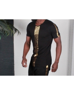 Men's Black T Shirt With Gold color design