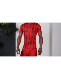 Tee shirt homme rouge avec lignes noires