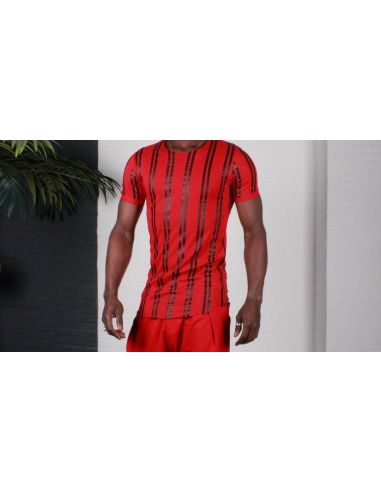 Men's Red T Shirt with black lines