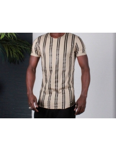 Tee shirt homme gris à lignes noires