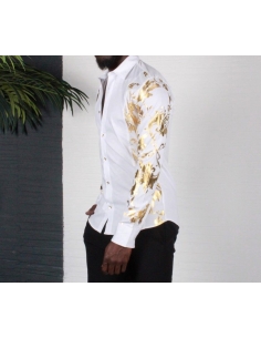 Men's White Shirt with gold color design on shoulders