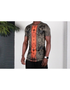 Men's Green Red And Black Designed T Shirt