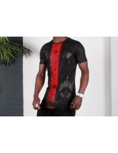 Men's Black and Red Desined T Shirt