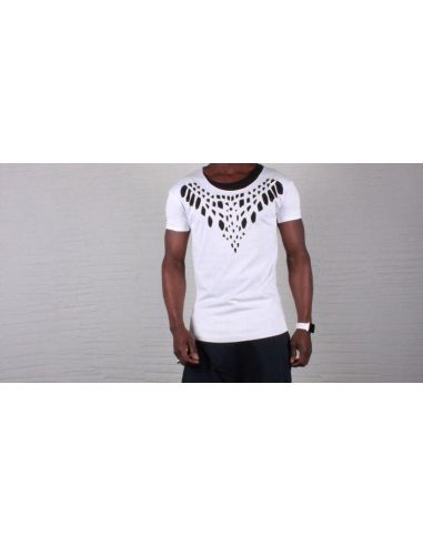 Men's White T Shirt Designed with Black color on chest