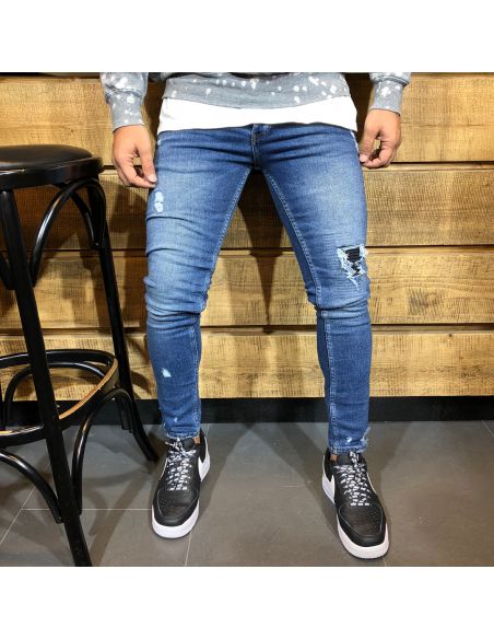 Sarı Şerit ile Erkekler Trendy Mavi renk Jeans