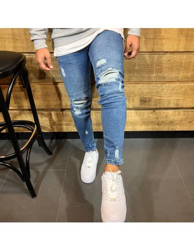 Men's trendy Blue Jeans with cuts