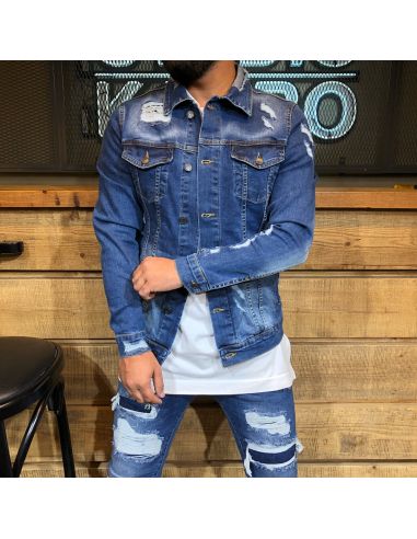 Men's Trendy Jeans Denim Jacket with cuts