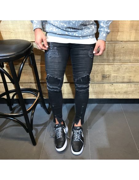 Men's Trendy Black Jeans with Cuts