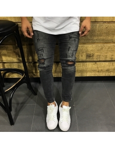 Men's Black Denim With Cuts