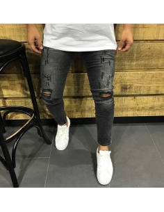 Men's Black Denim With Cuts 2