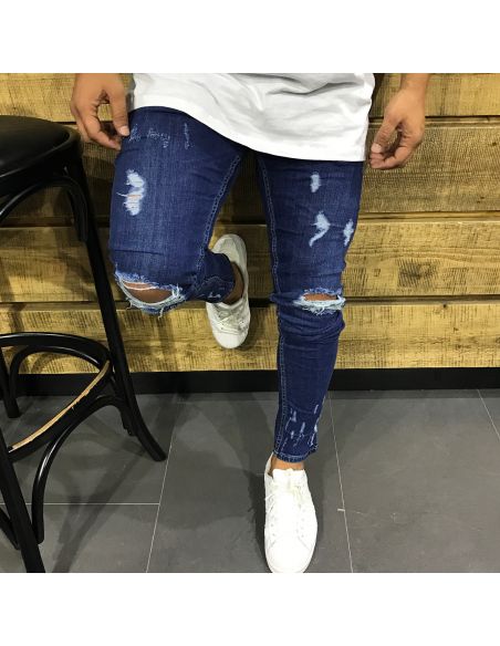 Men's Trendy Blue Jeans with Cuts