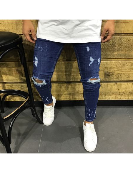 Men's Trendy Blue Jeans with Cuts
