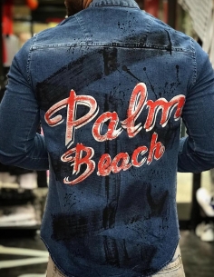 Jean jacket for men distressed and logo  Model 1