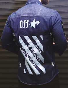 Jean jacket for men distressed and logo  Model 3
