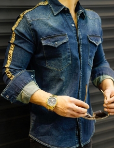 Shirt jeans for men distressed and logo  Model 5