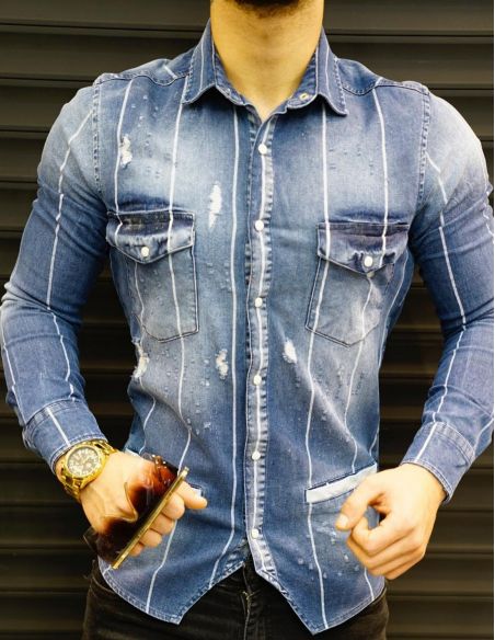 Shirt jeans for men distressed and logo Model 6