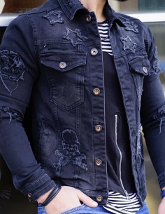 Jean jacket for men distressed and logo  Model 6