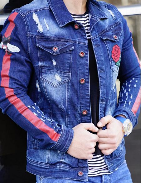 Jean jacket for men distressed and logo  Model 9