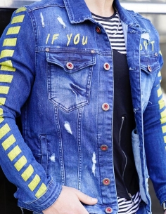 Jean jacket for men distressed and logo  Model 5