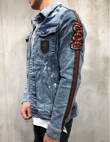 Gucci - Corduroy-Trimmed Appliquéd and Printed Denim Jacket - Men - Gray  Gucci