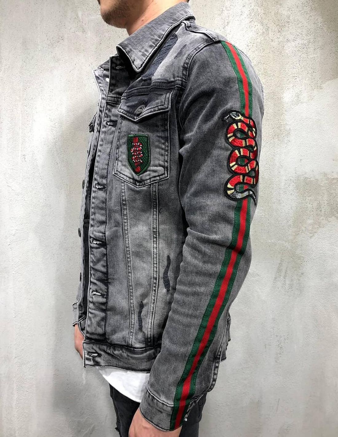 Gucci Blue Denim Oversized Embroidered Jacket, $2,590 | SSENSE | Lookastic