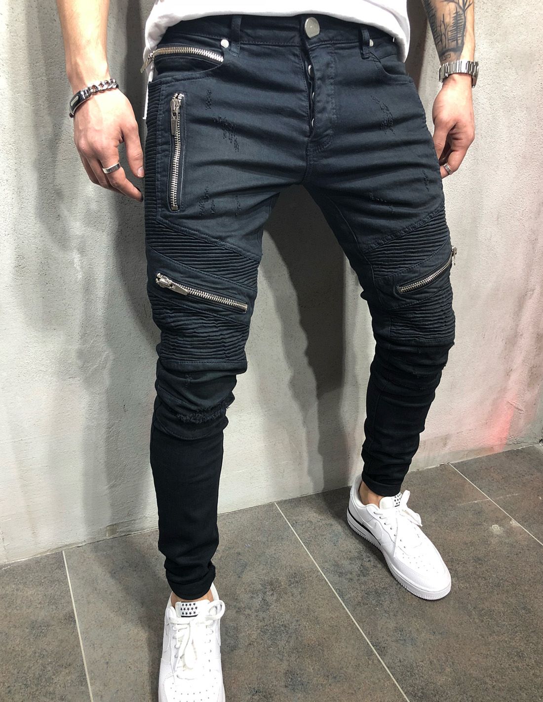 Jeans motorhead heavy slim with four thick zippers