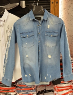 Shirt jeans for men distressed and logo Model 2 2