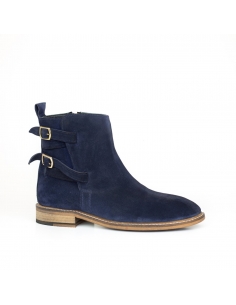 A-003 Bottes homme en cuir et daim bleu marine