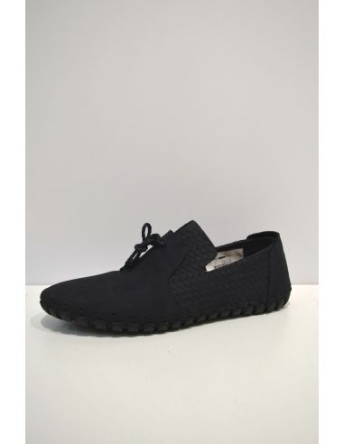 Black Leather semi-scaled Slip-on Shoe