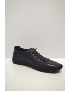 Shiny Dark Blue Leather out stritched Slip-on Shoe