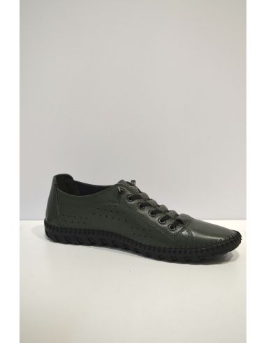 Shiny Juniper Green Leather out stritched Slip-on Shoe