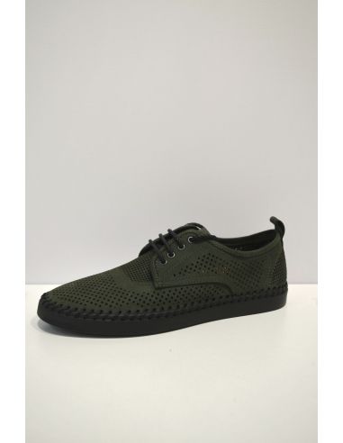 Junifer Green Leather Dotted Loafer laces on