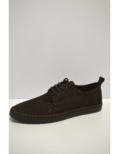 Dark Brown Leather Ventilated Loafer laces on