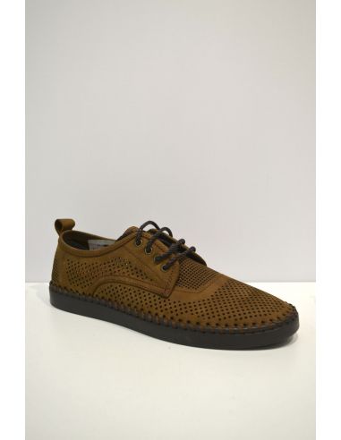 Goldern Brown Leather Ventilated Loafer laces on