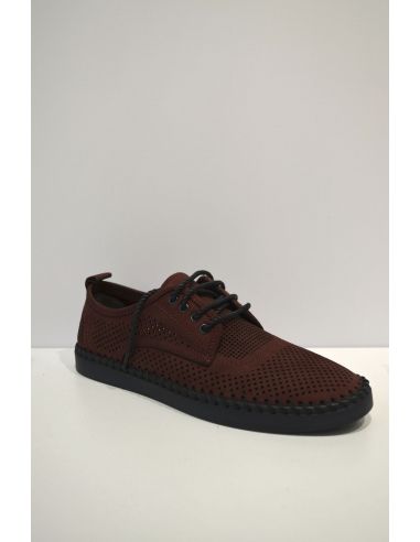 Marron Leather Ventilated Loafer laces on
