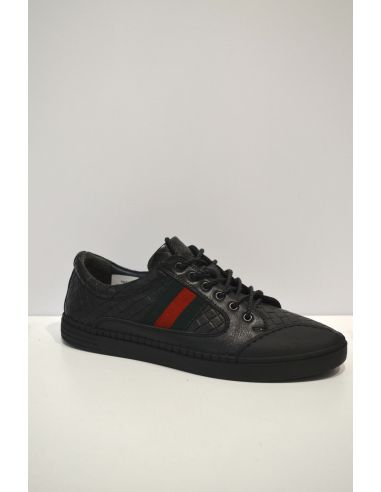 Black and Red stripped Leather Sneaker