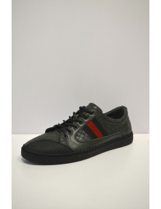 Seaweed Green and Red stripped Leather Sneaker