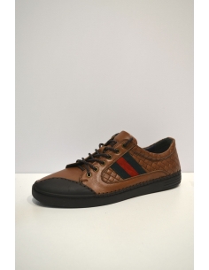 Turquoise Blue and Red stripped Leather Sneaker