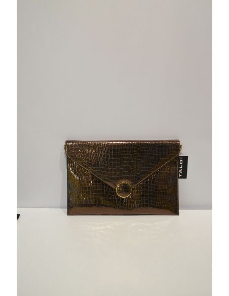 Shiny Dark Brown boxed designed Leather handheld bag