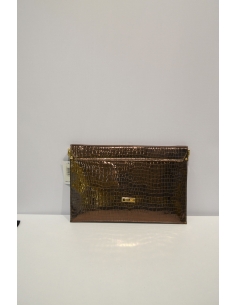 Shiny Dark Brown boxed designed Leather handheld bag 2